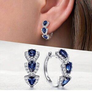 Sapphire Blue Crystal Hoop Earrings